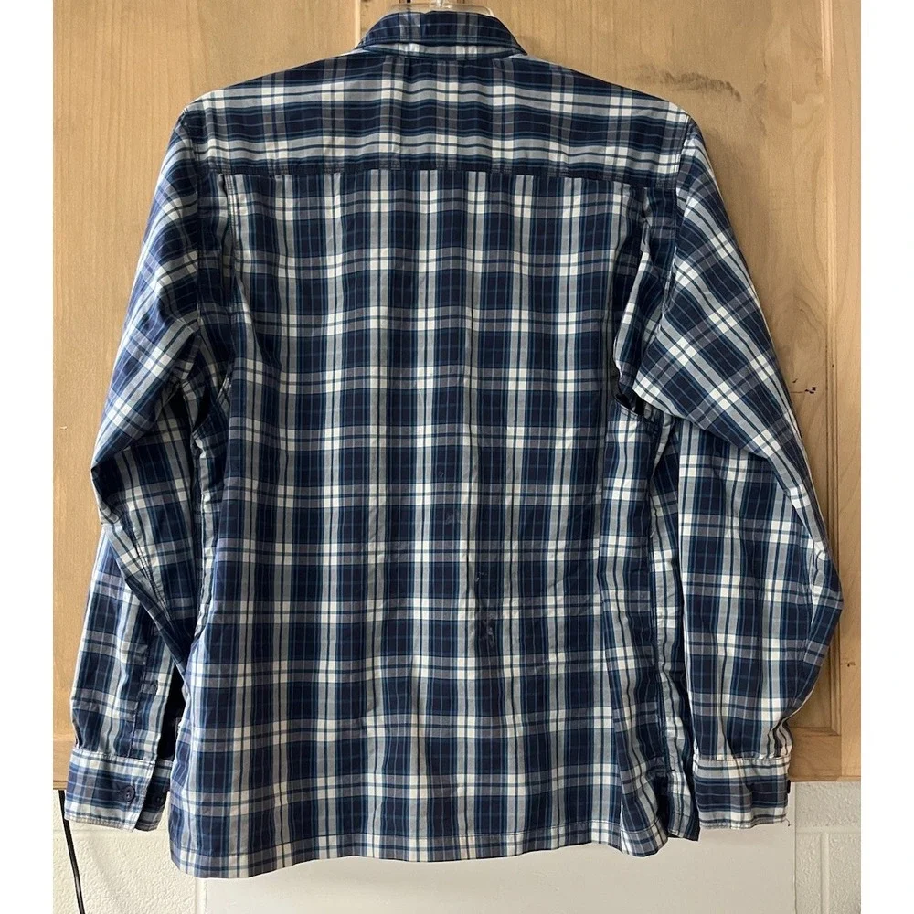 The North Face‎ Button Down Shirt Mens Lg Blue Plaid Long Sleeve Hiking Zip Pkt